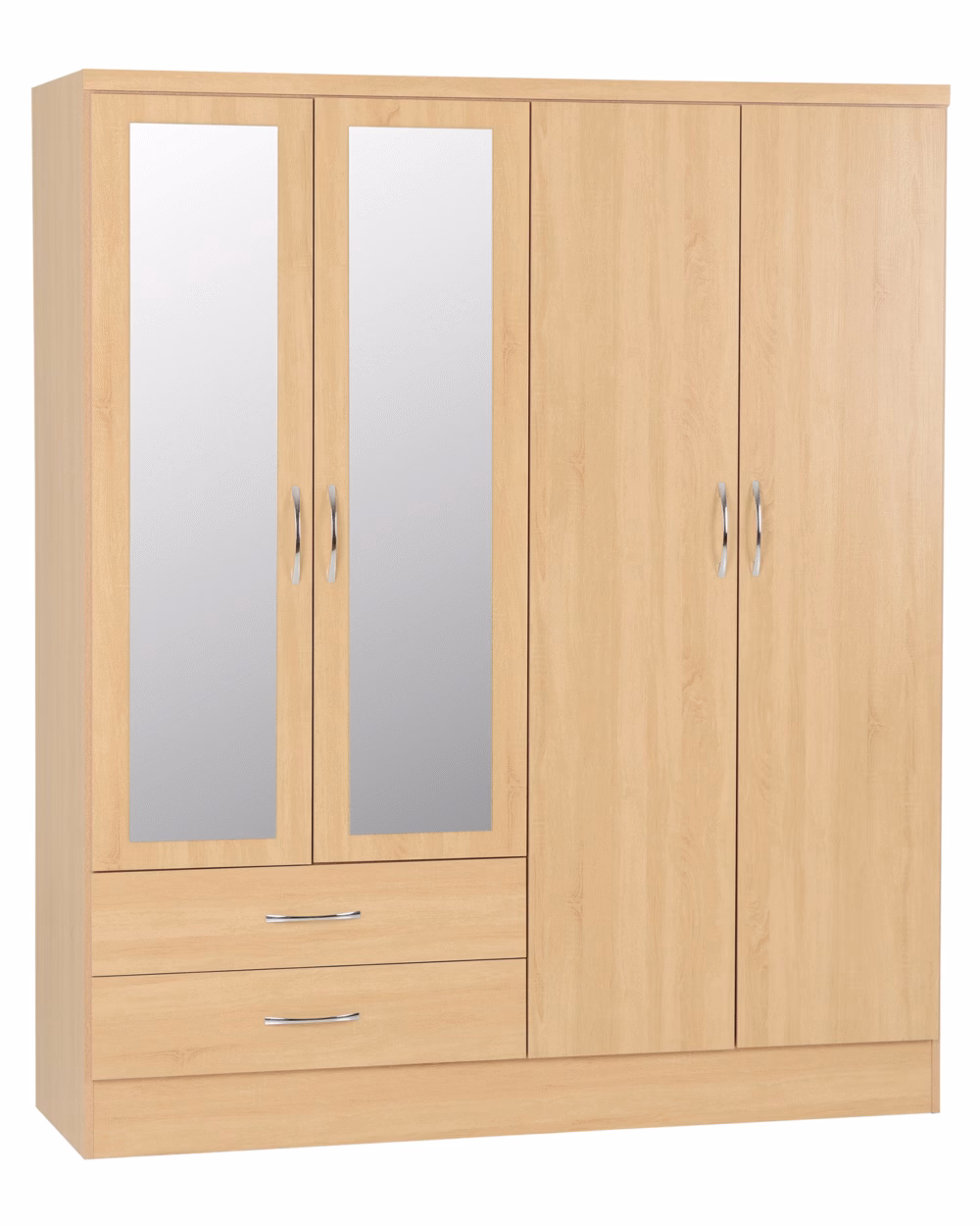 Nevada 4 Door 2 Drawer Mirrored Wardrobe Sonoma Oak Effect