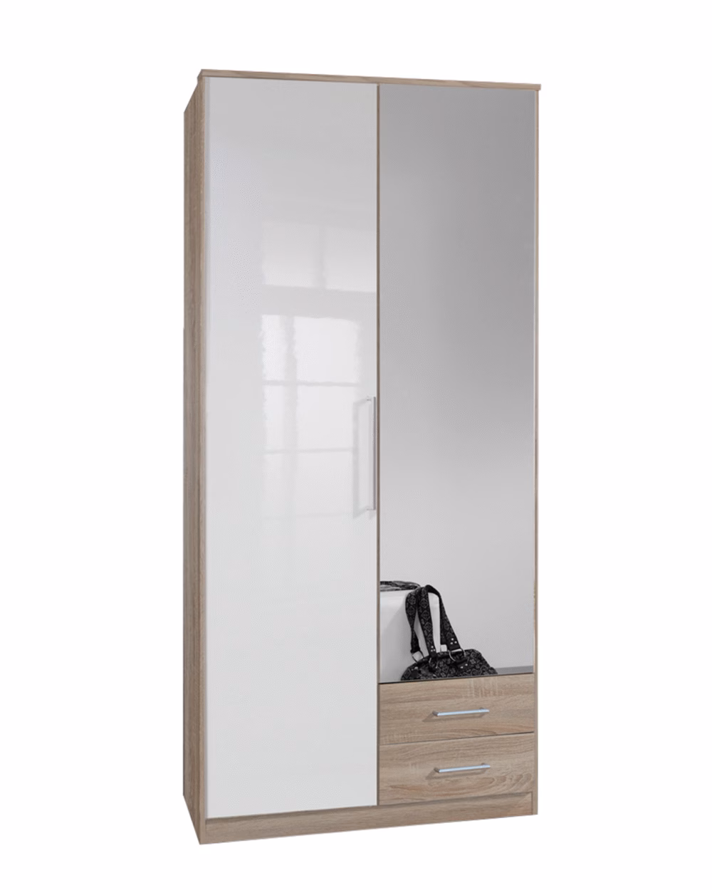 Gamma Oak And White Gloss 2 Door 2 Drawer 1 Mirror Wardrobe