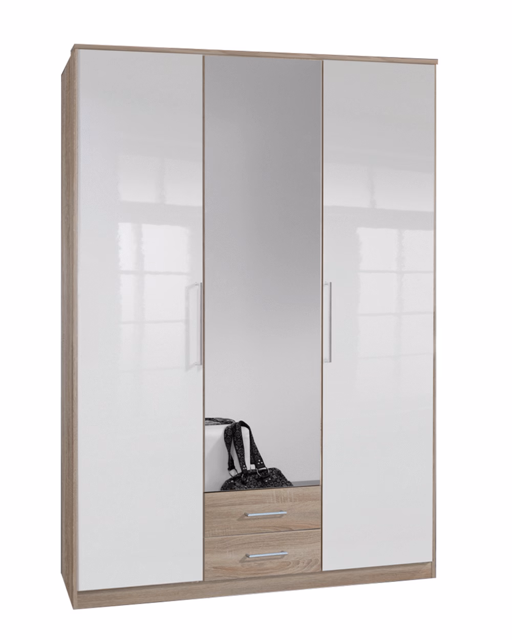 Gamma Oak And White Gloss 3 Door 2 Drawer Wardrobe