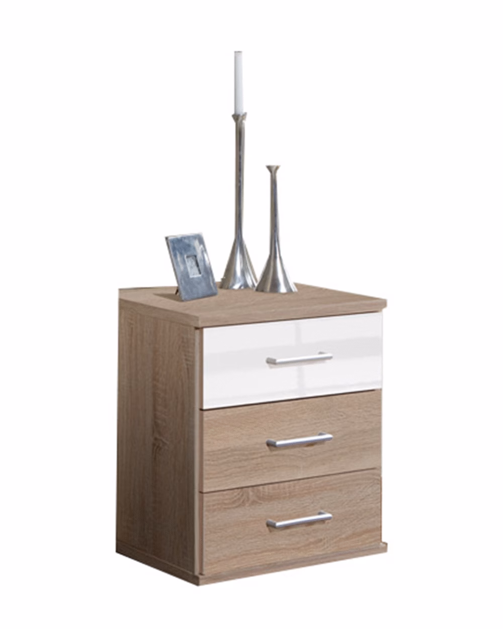 Gamma Oak And White High Gloss 3 Drawer Bedside Chest