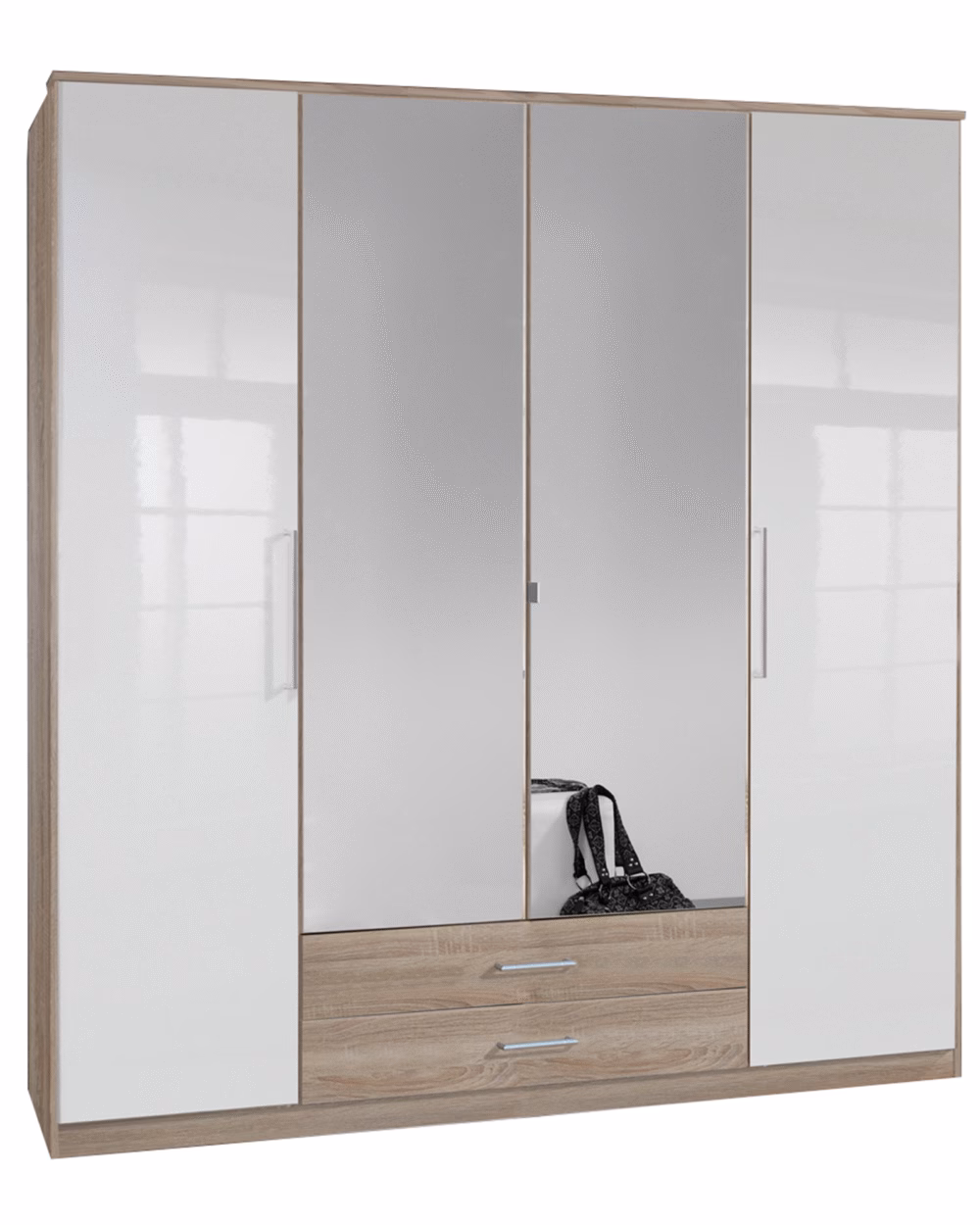 Gamma Oak And White Gloss 4 Door 2 Drawer Wardrobe