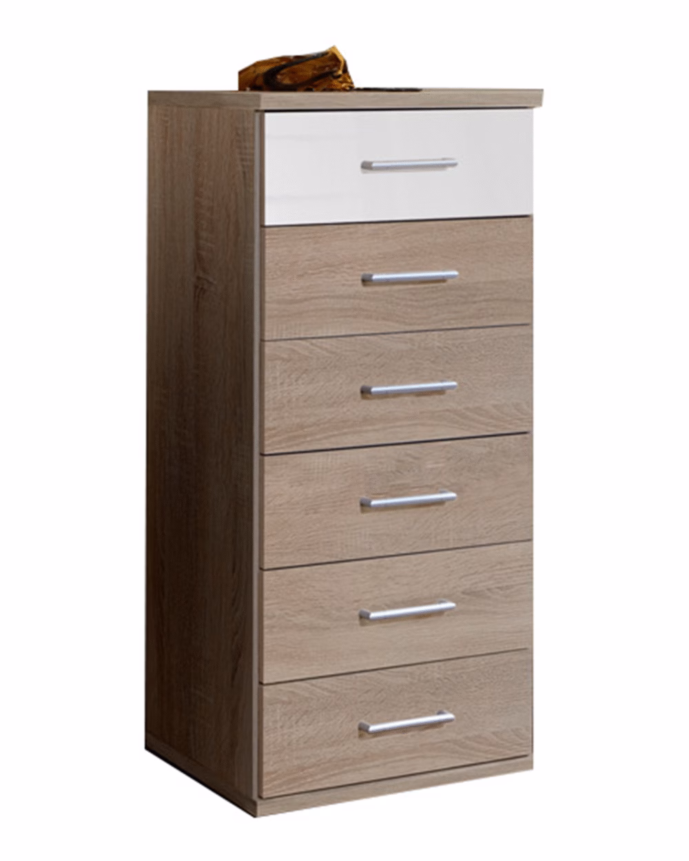 Gamma Oak And White Gloss Narrow 6 Drawer Chest