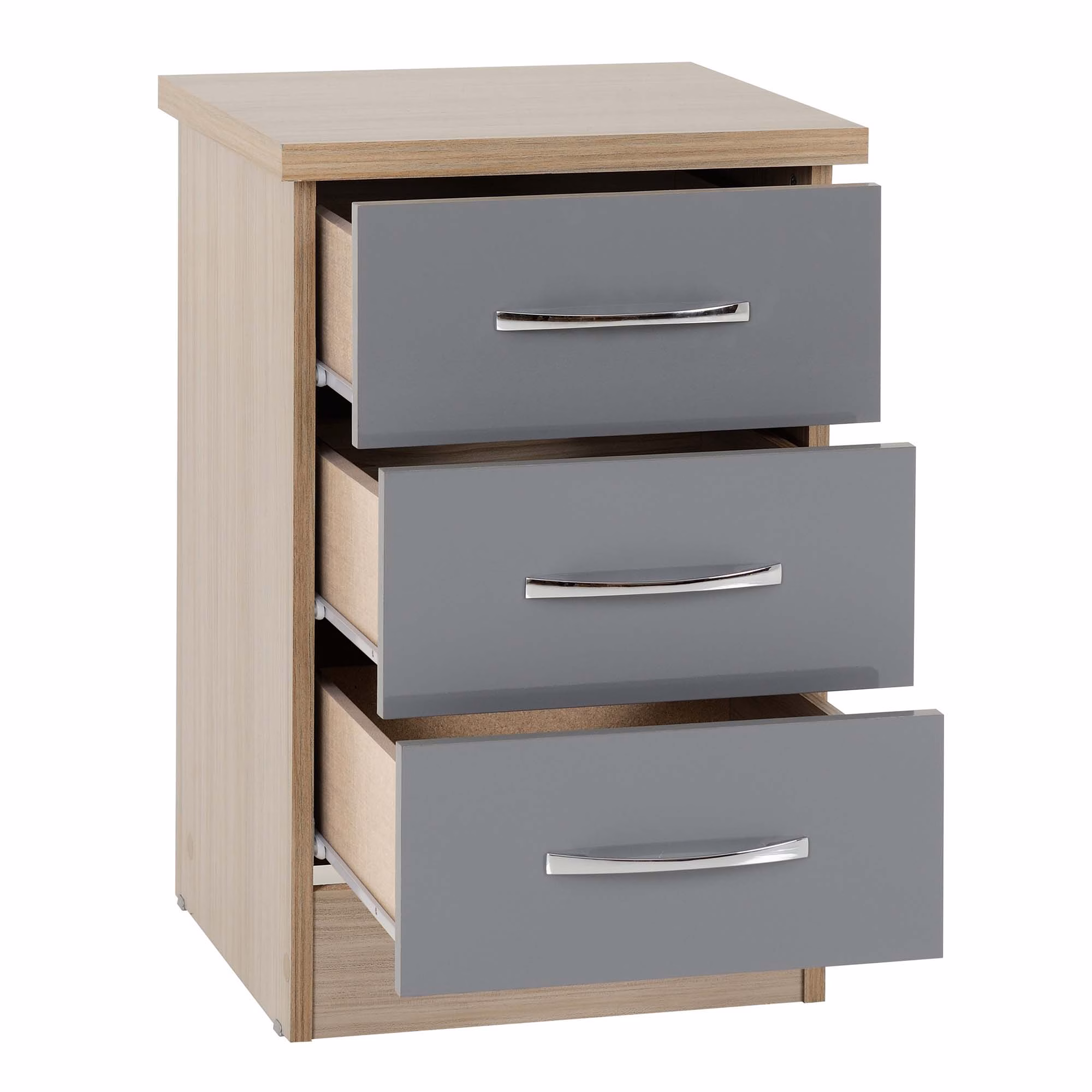 Nevada 3 Drawer Bedside Chest Rustic Oak Effect - Image 2
