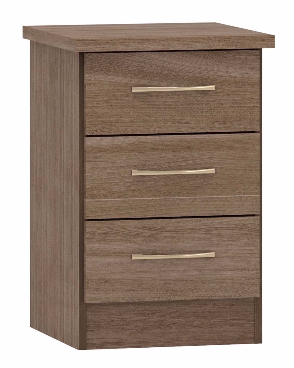 Nevada 3 Drawer Bedside Chest Rustic Oak Effect