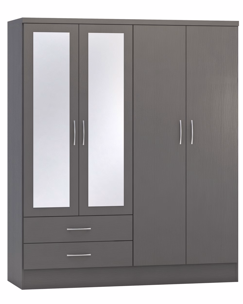 Nevada 4 Door 2 Drawer Mirrored Wardrobe 3D Effect Grey