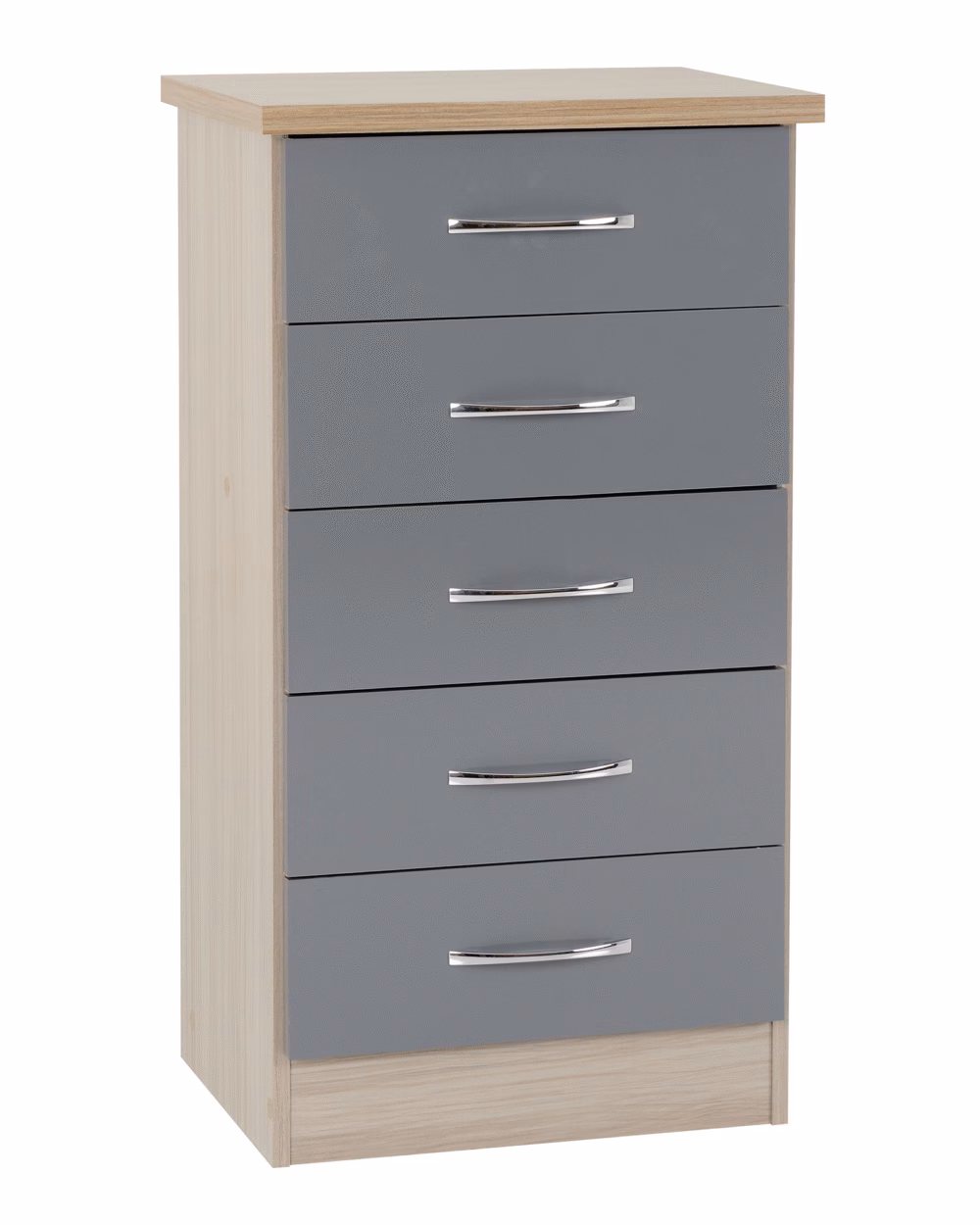 Nevada 5 Drawer Narrow Chest Grey Gloss/Light Oak Effect Veneer