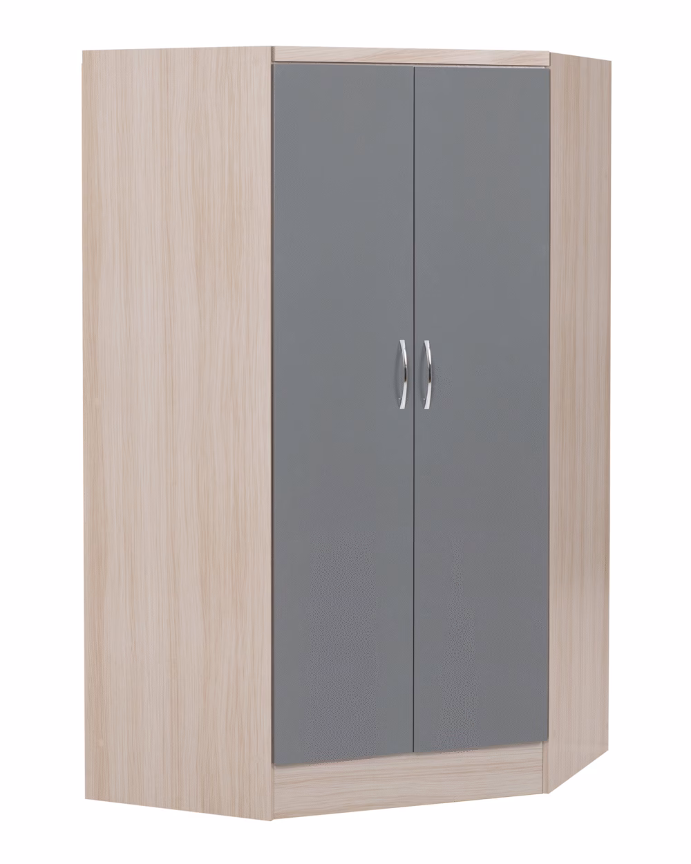 Nevada 2 Door Corner Wardrobe Grey Gloss/Light Oak Effect Veneer