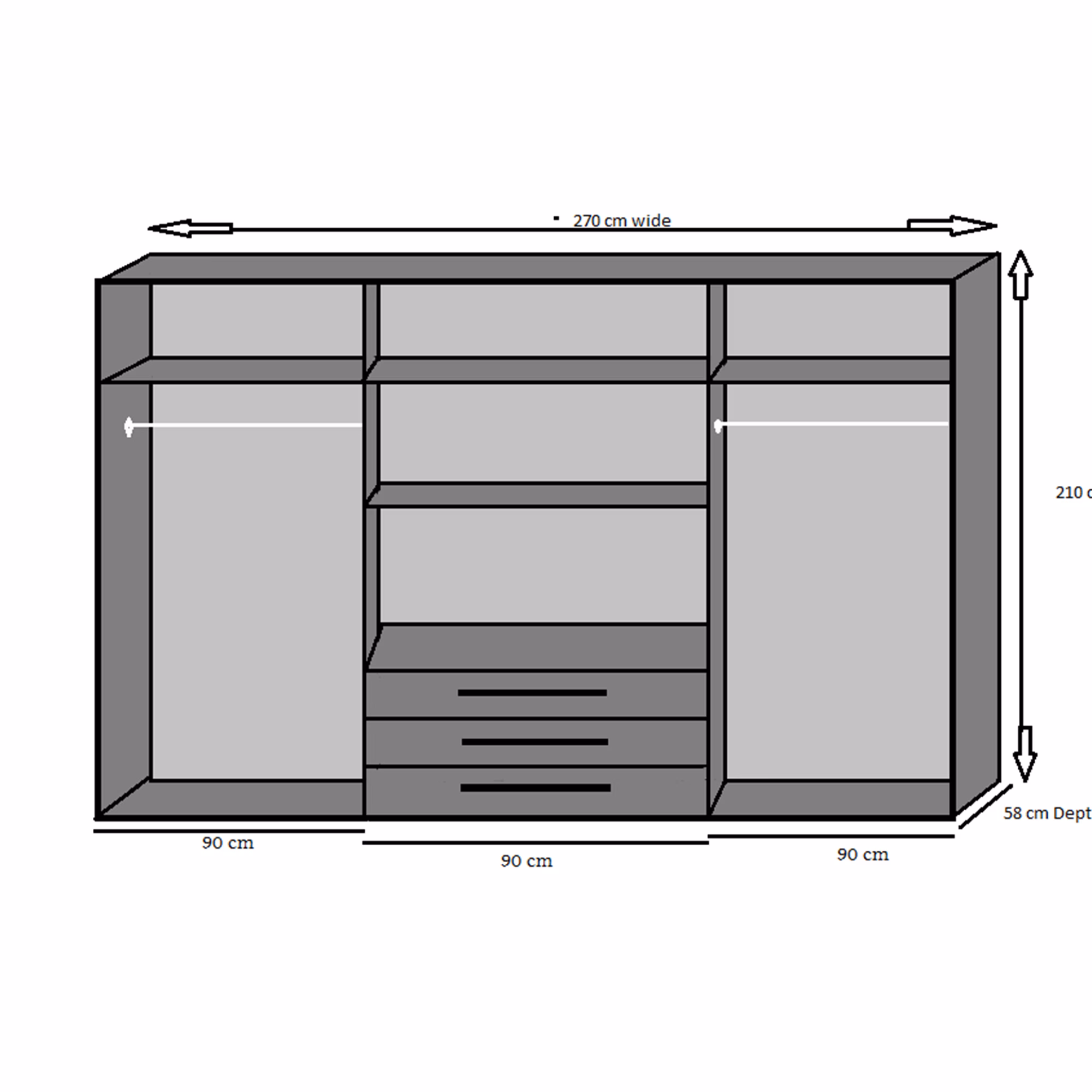Ben 6 door 3 Drawer White Wardrobe - Image 2