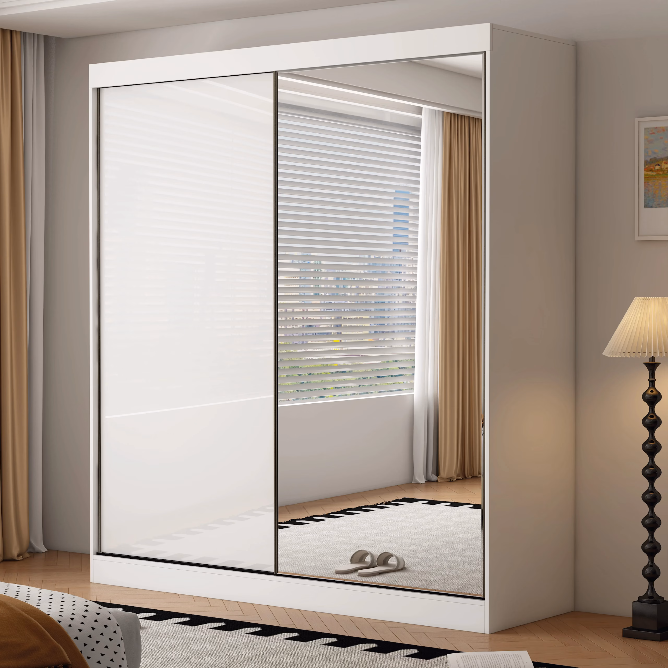 Pacific 2 Door Gloss White 200CM sliding wardrobe - Image 2