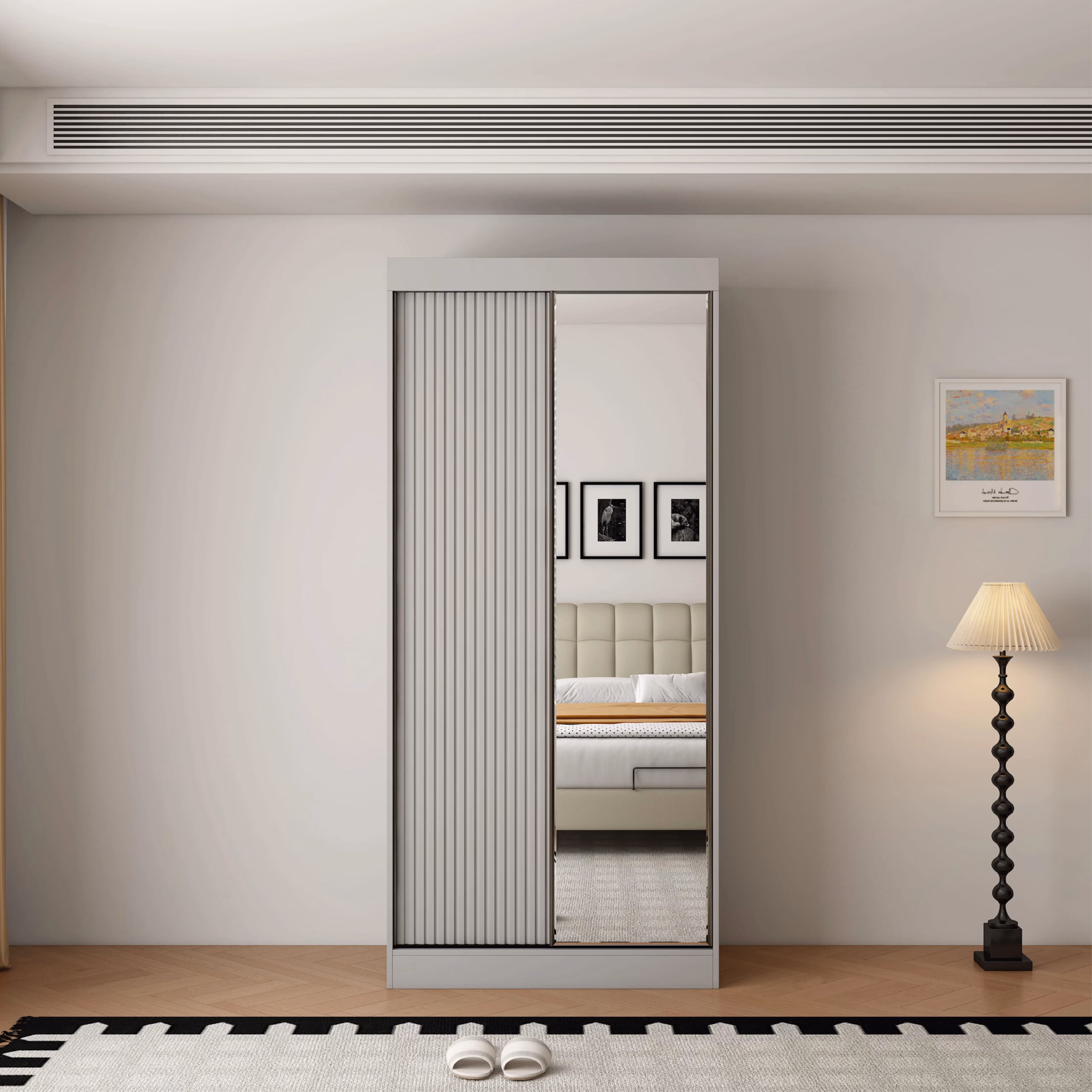 Berlin 2 Door Grey 100CM sliding wardrobe - Image 3
