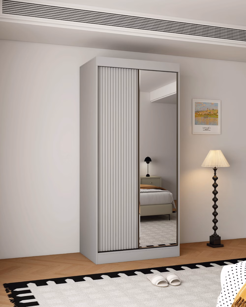 Berlin 2 Door Grey 100CM sliding wardrobe