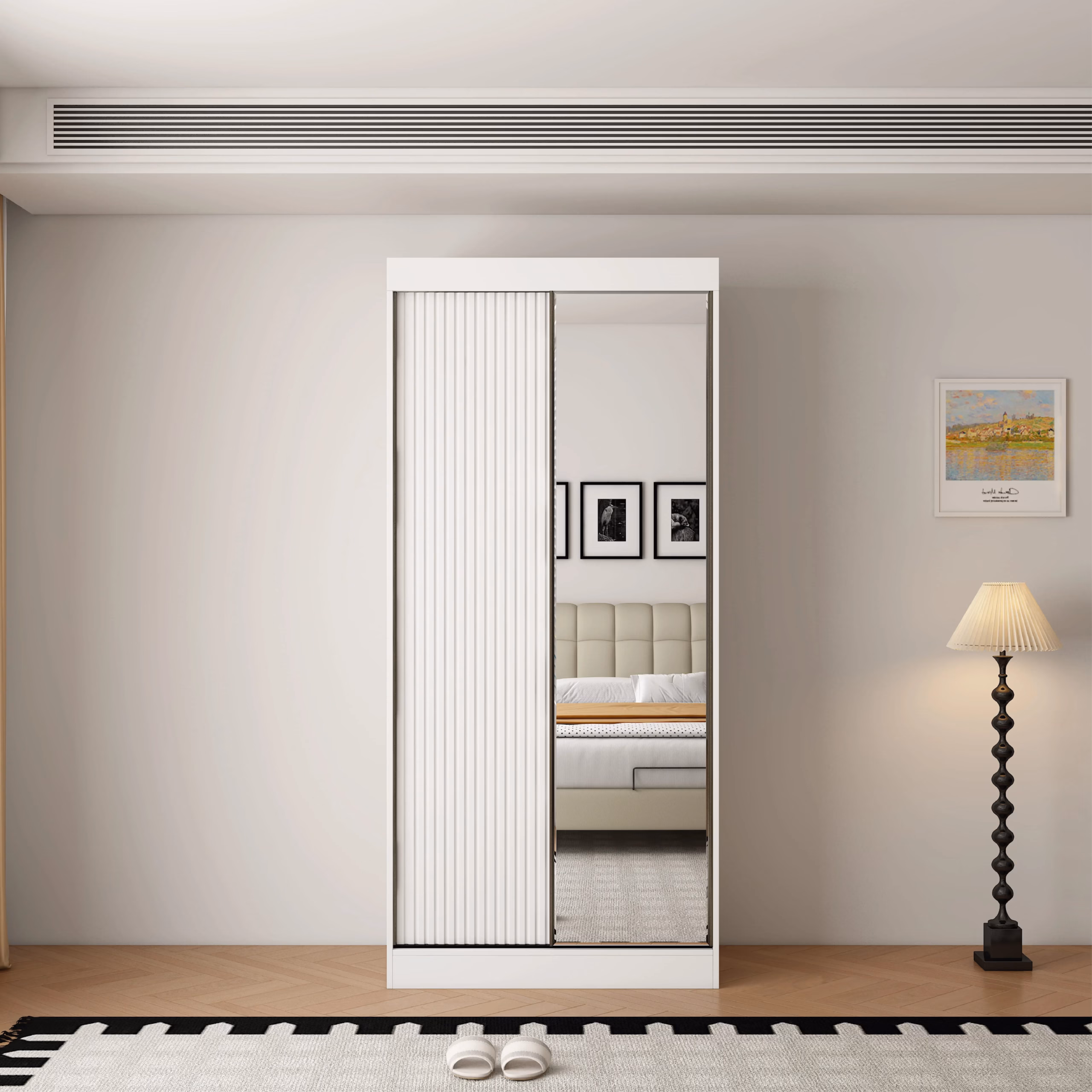 Berlin 2 Door White 100CM sliding wardrobe - Image 3