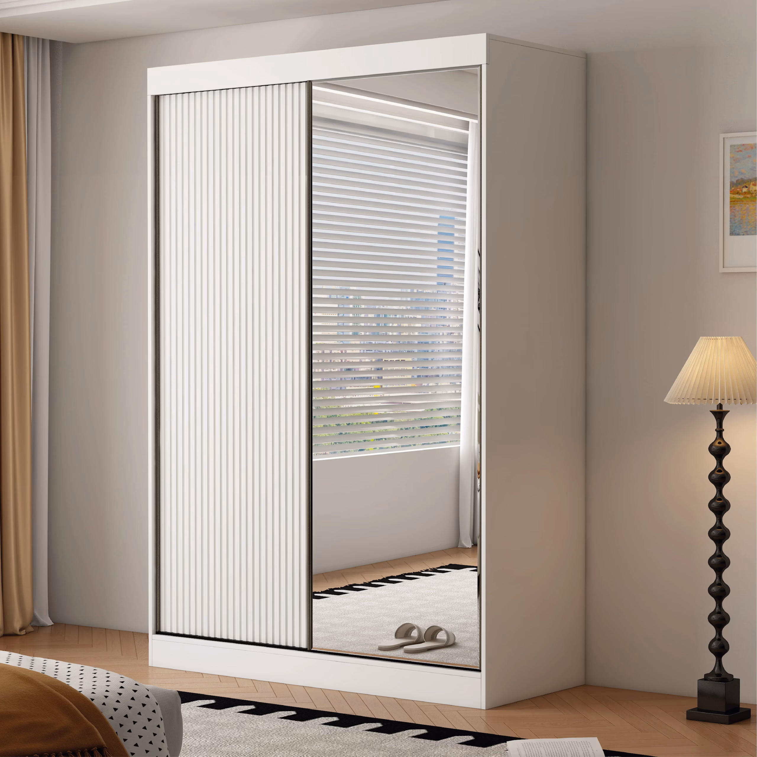 Berlin 2 Door White 150CM sliding wardrobe - Image 3