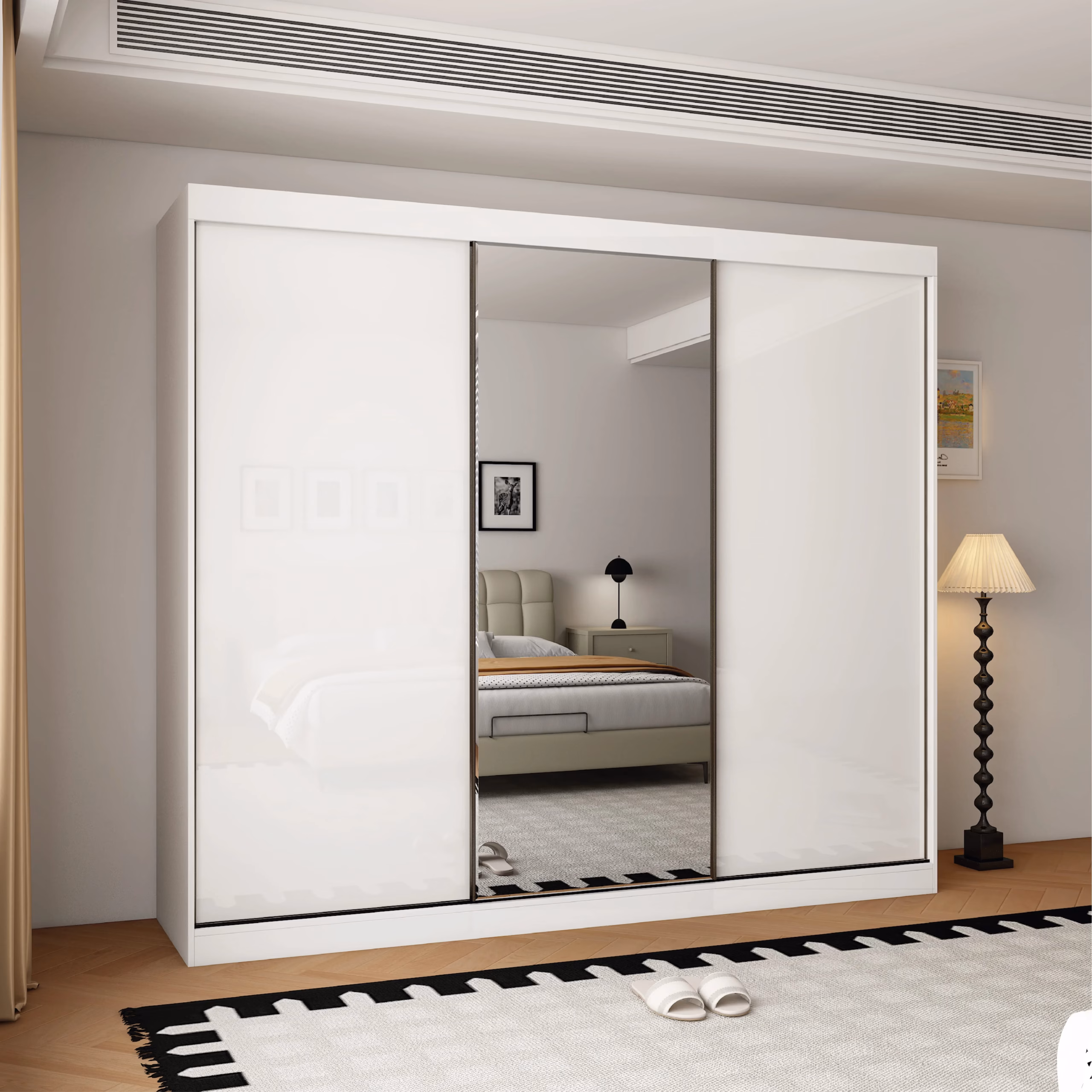 Pacific 3 Door Gloss White 250CM sliding wardrobe - Image 2